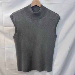 Coldwater Creek sleeveless mock neck sweater metallic thread silk size L